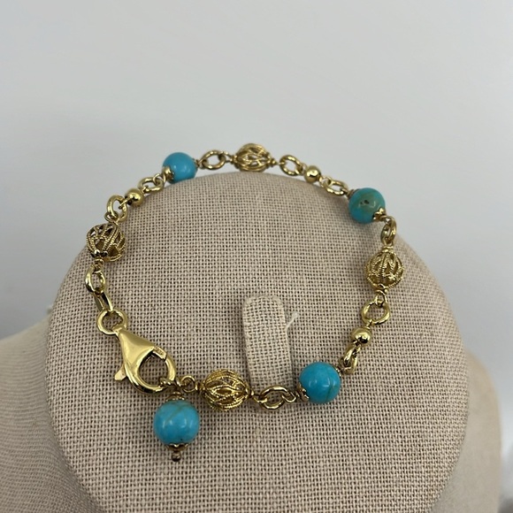 💙 Technibond 18kt Gold & Sterling Silver Turquoise Bracelet